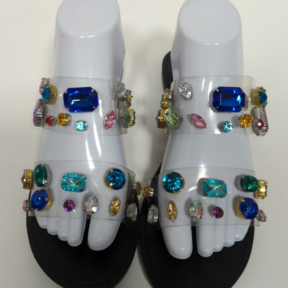 Steve Madden Runway Clear Lucite Slides Jeweled R… - image 7
